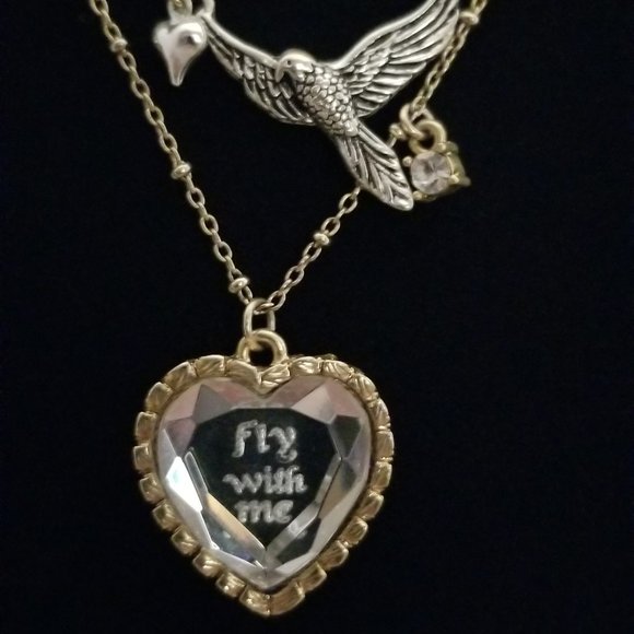 Betsey Johnson Fly With Me mirrored heart double chain necklace - Picture 5 of 5
